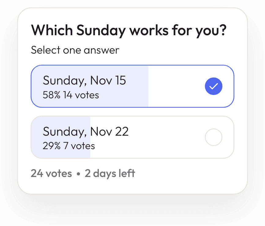 A Joyn poll asking which Sunday works, with Sunday 15 November ahead at 58 percent.